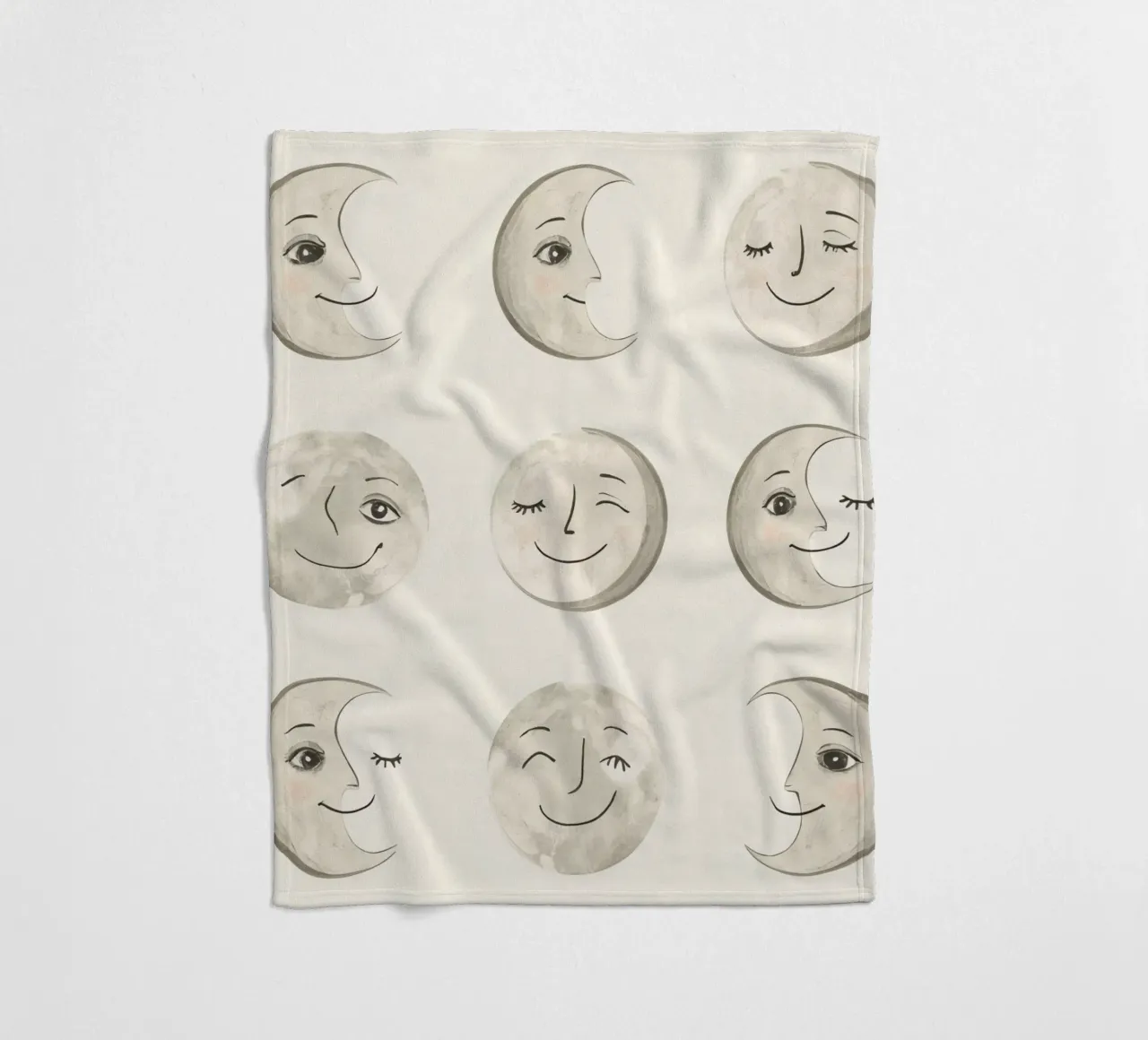 Smiling Moon Faces in Different Phases with Various faces fleece blanket by DesignDoodle