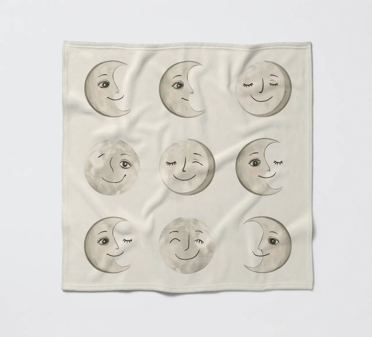 Smiling Moon Faces in Different Phases with Various faces fleece blanket by DesignDoodle