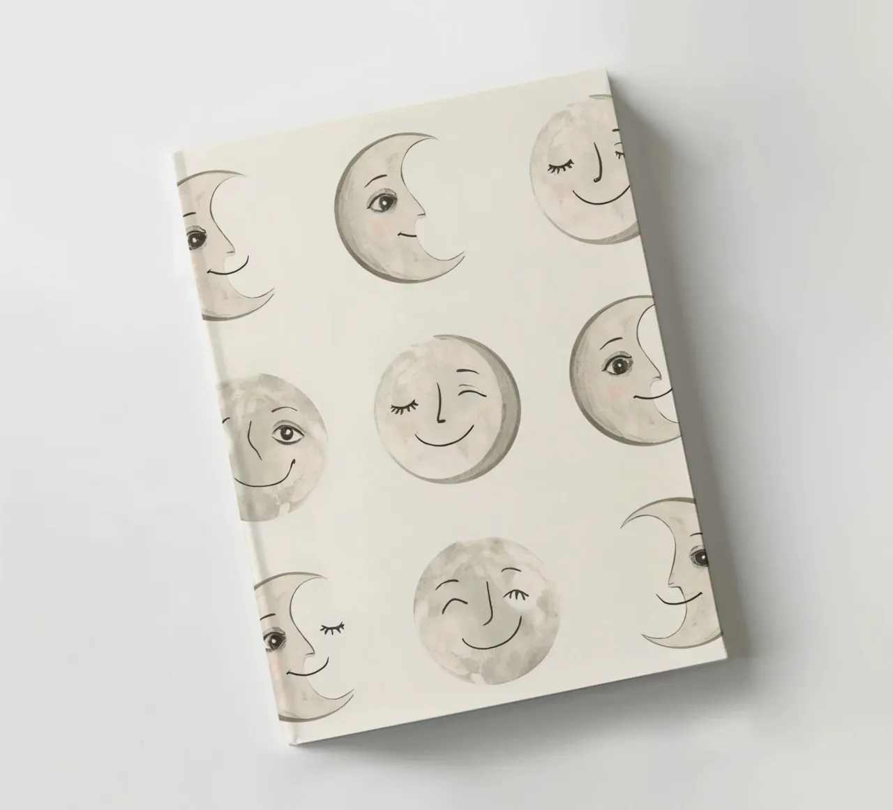 Smiling Moon Faces in Different Phases with Various faces notebook by DesignDoodle