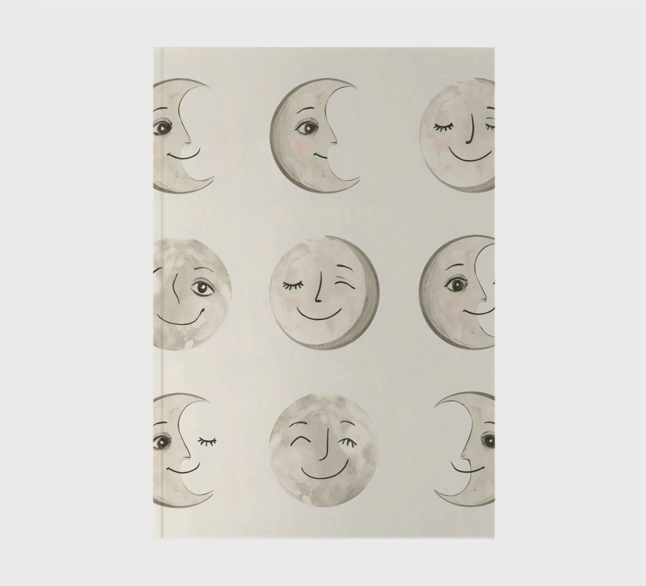 Smiling Moon Faces in Different Phases with Various faces notebook by DesignDoodle