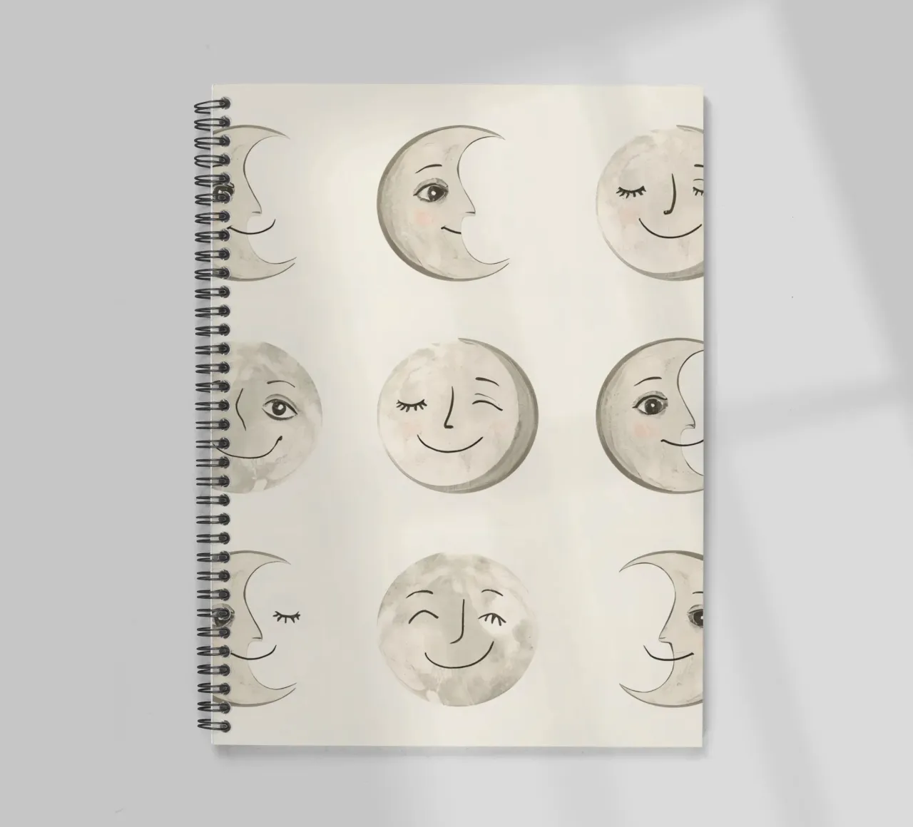 Smiling Moon Faces in Different Phases with Various faces spiral notebook by DesignDoodle