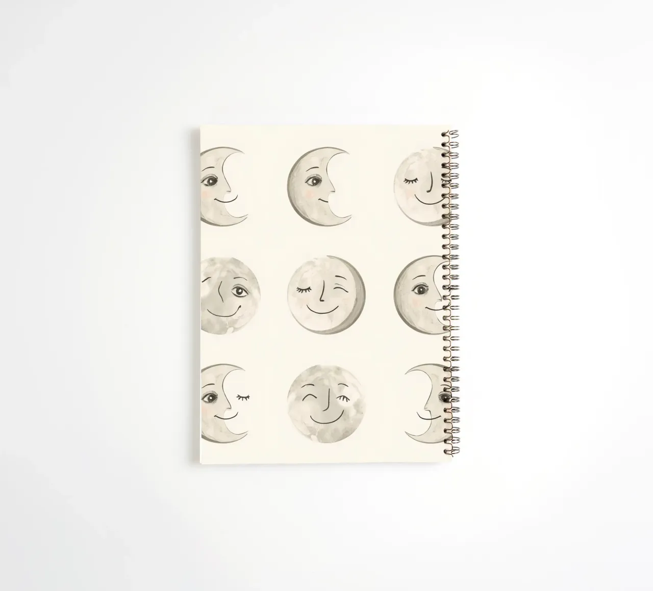 Smiling Moon Faces in Different Phases with Various faces spiral notebook by DesignDoodle
