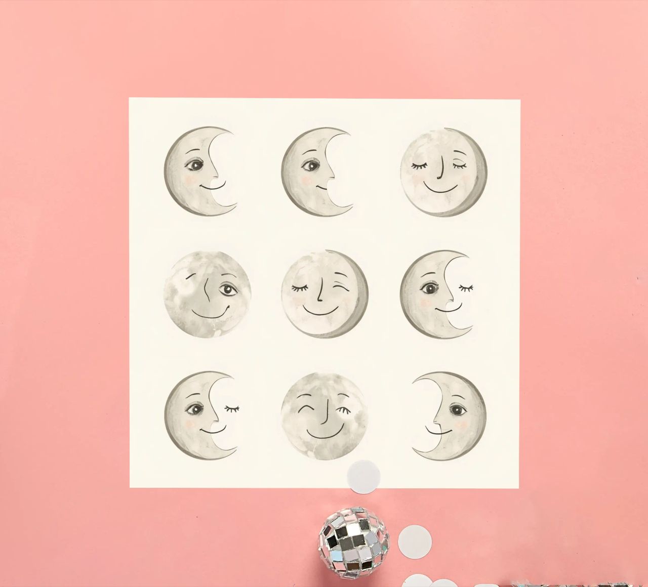 Smiling Moon Faces in Different Phases with Various faces sticker by DesignDoodle