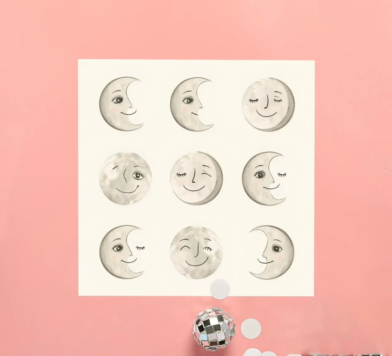 Lächelnde Mondgesichter in verschiedenen Phasen mit verschiedenen Gesichtern Sticker von DesignDoodle