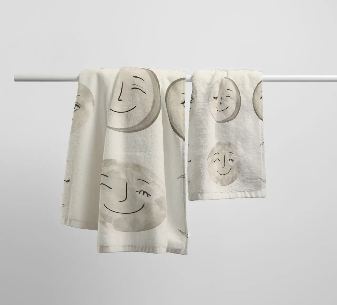 Smiling Moon Faces in Different Phases with Various faces towel by DesignDoodle