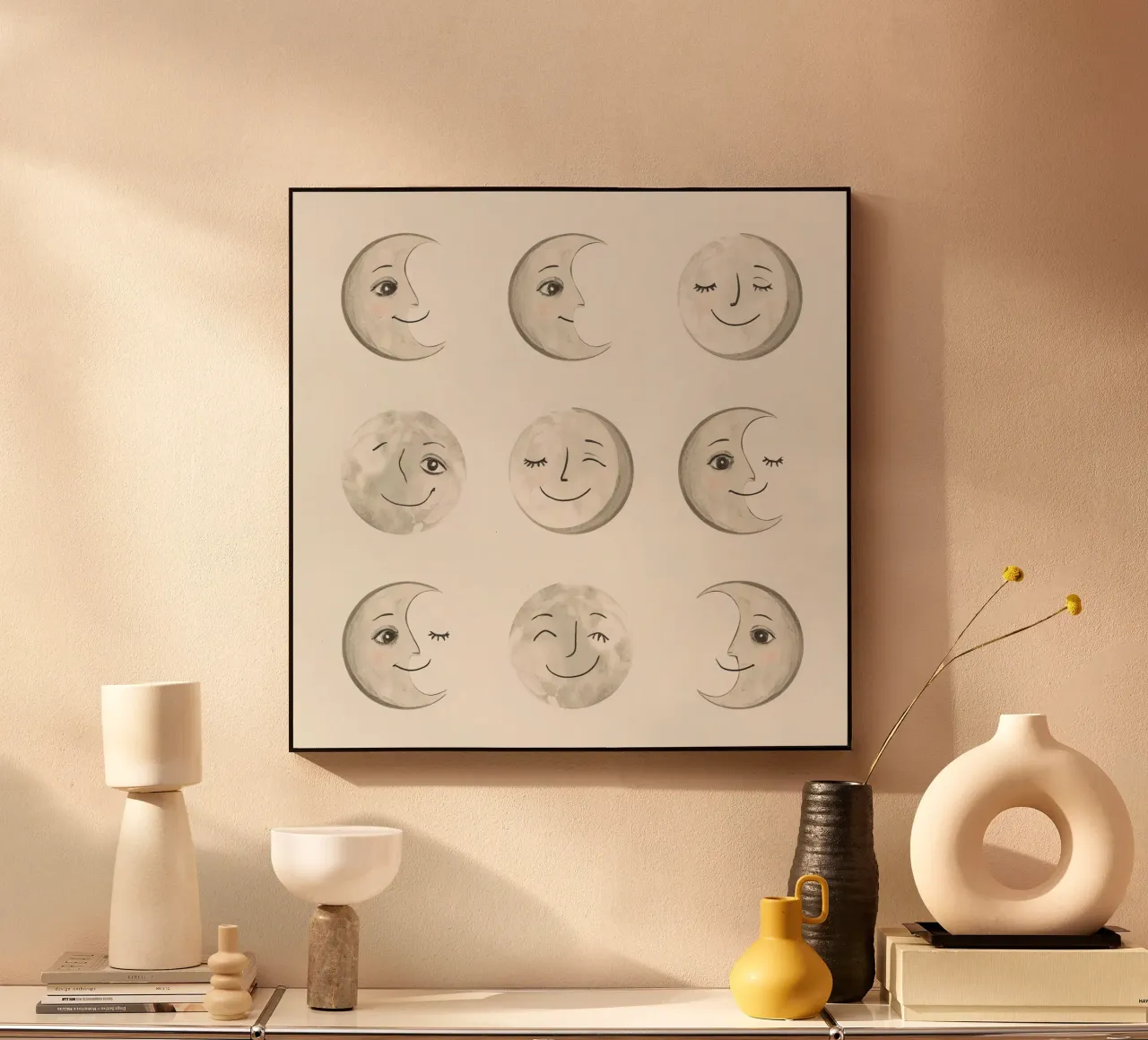 Smiling Moon Faces in Different Phases with Various faces alu-dibond by DesignDoodle