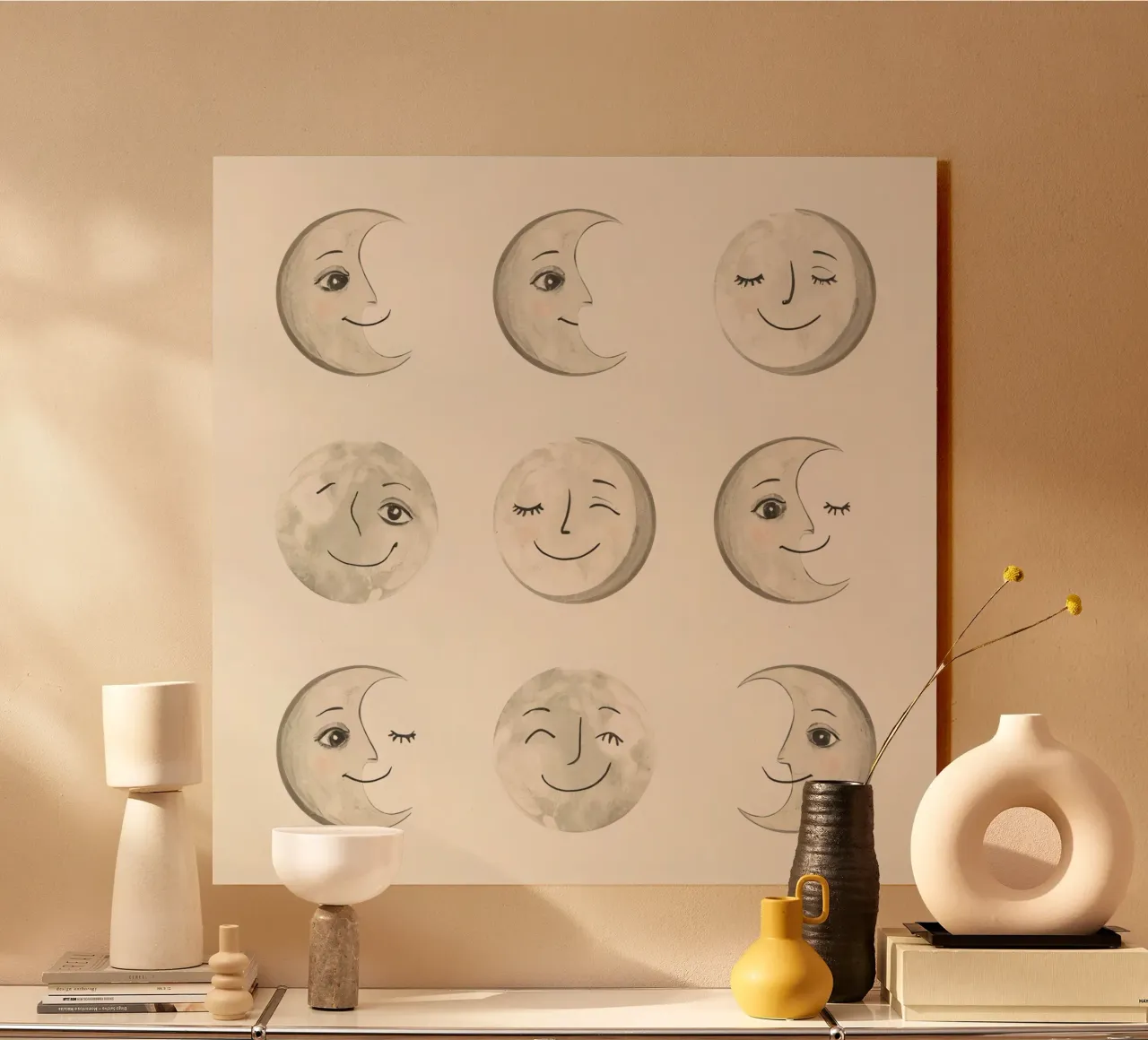 Smiling Moon Faces in Different Phases with Various faces alu-dibond by DesignDoodle