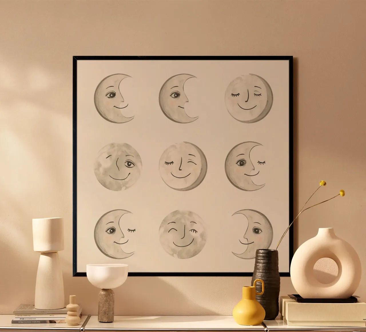 Smiling Moon Faces in Different Phases with Various faces hahnemühle by DesignDoodle