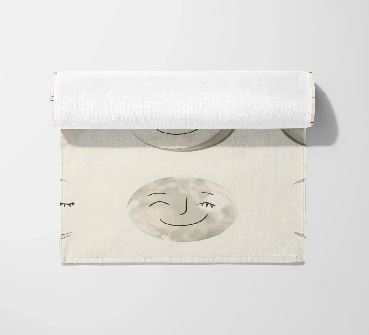 Smiling Moon Faces in Different Phases with Various faces beach towel by DesignDoodle