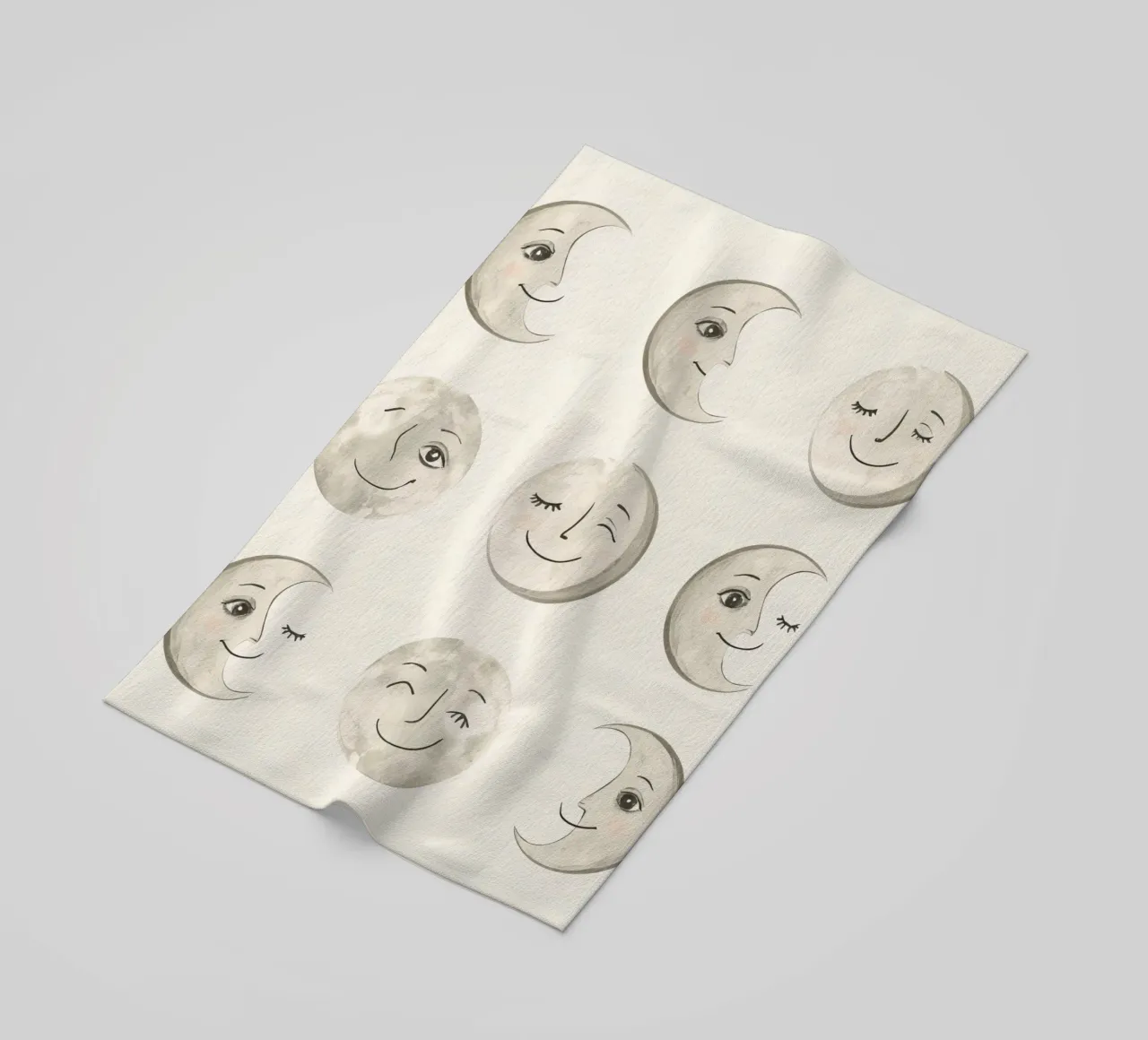 Smiling Moon Faces in Different Phases with Various faces beach towel by DesignDoodle
