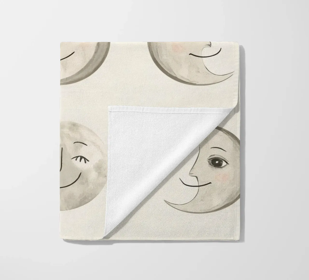 Smiling Moon Faces in Different Phases with Various faces beach towel by DesignDoodle