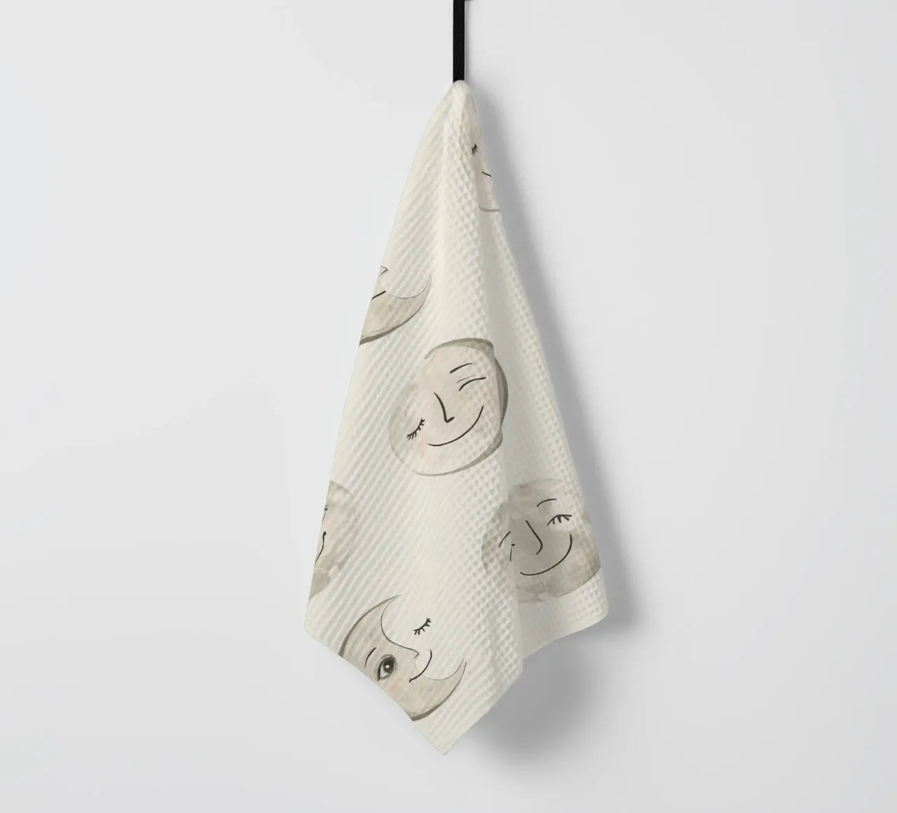 Smiling Moon Faces in Different Phases with Various faces tea towel by DesignDoodle