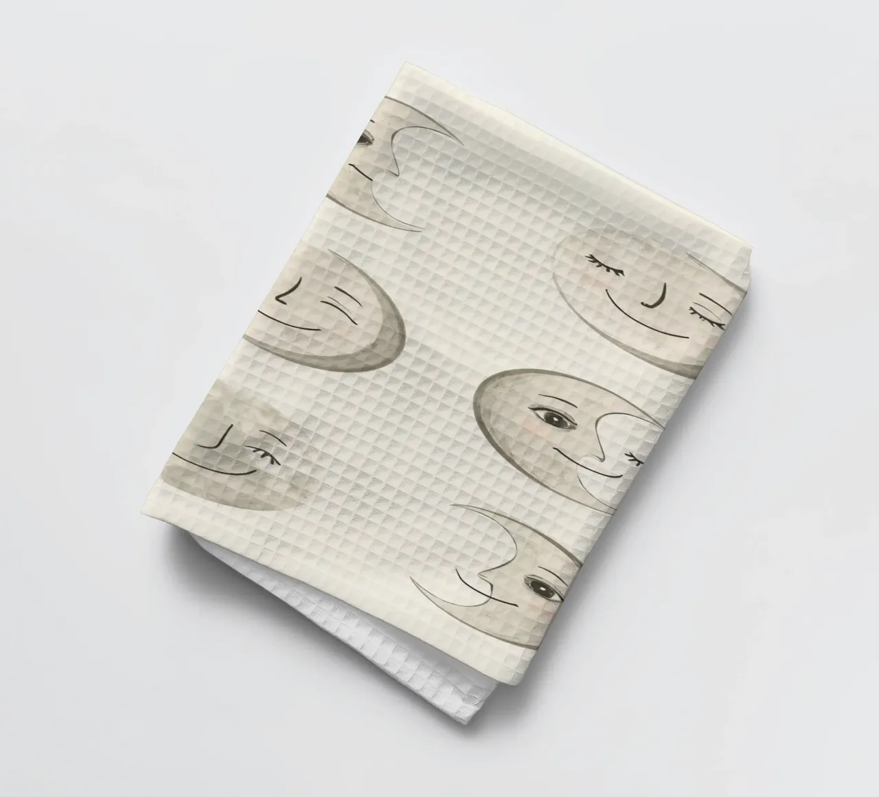 Smiling Moon Faces in Different Phases with Various faces tea towel by DesignDoodle