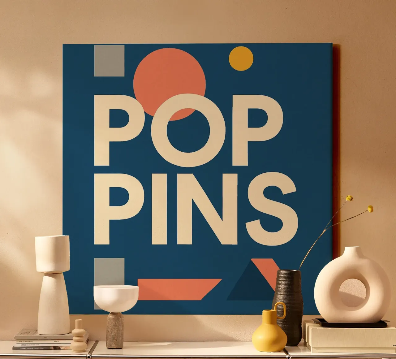 POP PINS - Tipografia felice e forme giocose tela con Cornice a cassetta da Art Typo Essentiel