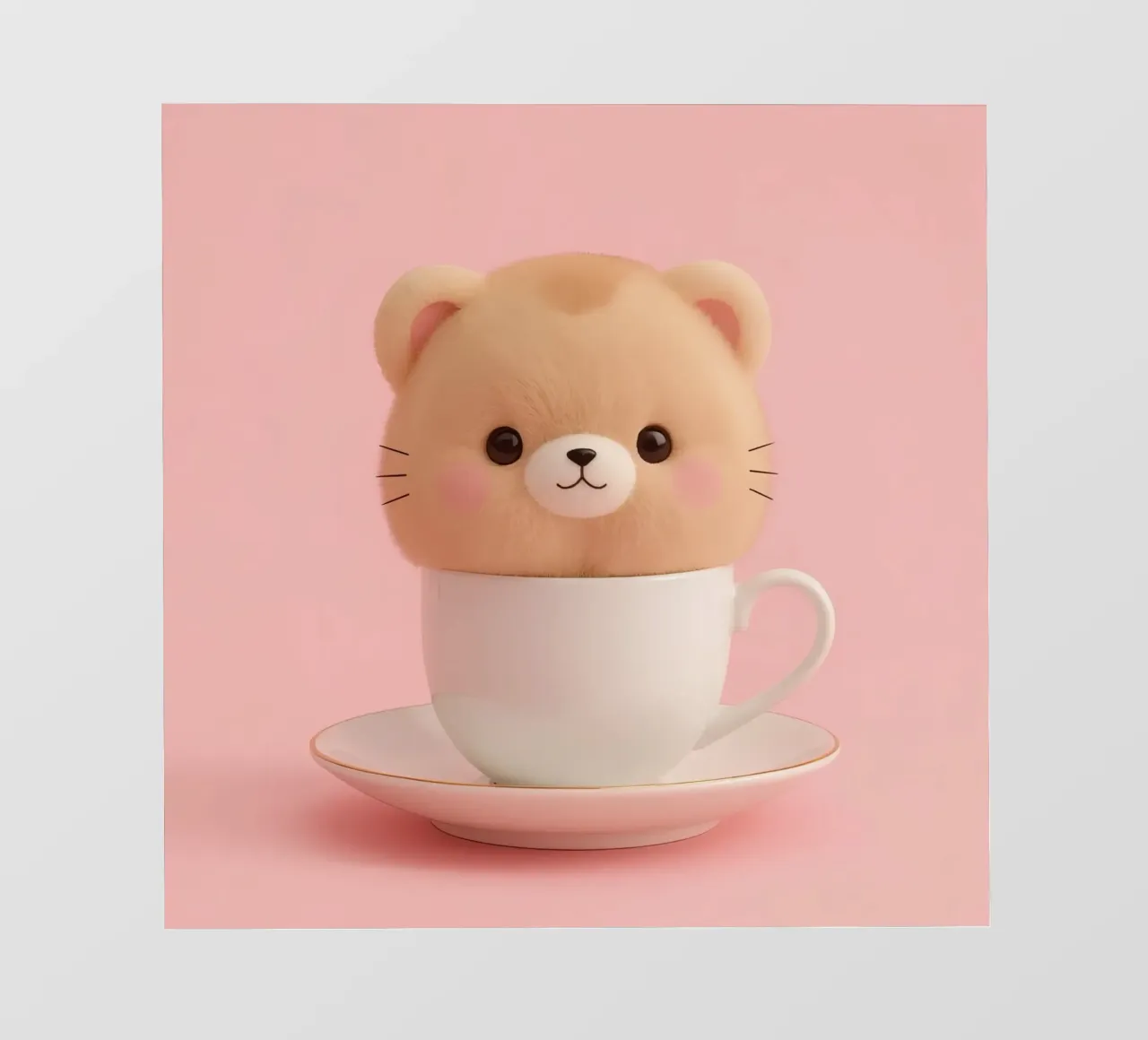 Un simpatico orsetto di peluche si trova all'interno di una tazza da tè bianca su un supporto coordinato. telo in pvc da DesignDoodle