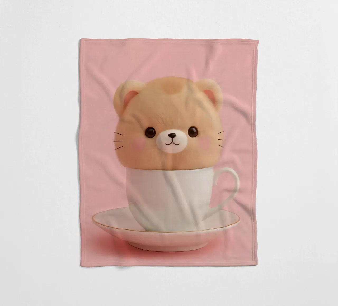 Der niedliche Plüschbär sitzt in einer weißen Teetasse auf einer passenden Sau Fleecedecke von DesignDoodle