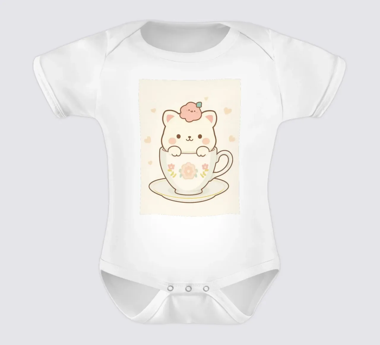 Niedliche weiße Autositzchen in einer geblümten Teetasse Kurzarm Babybody von DesignDoodle