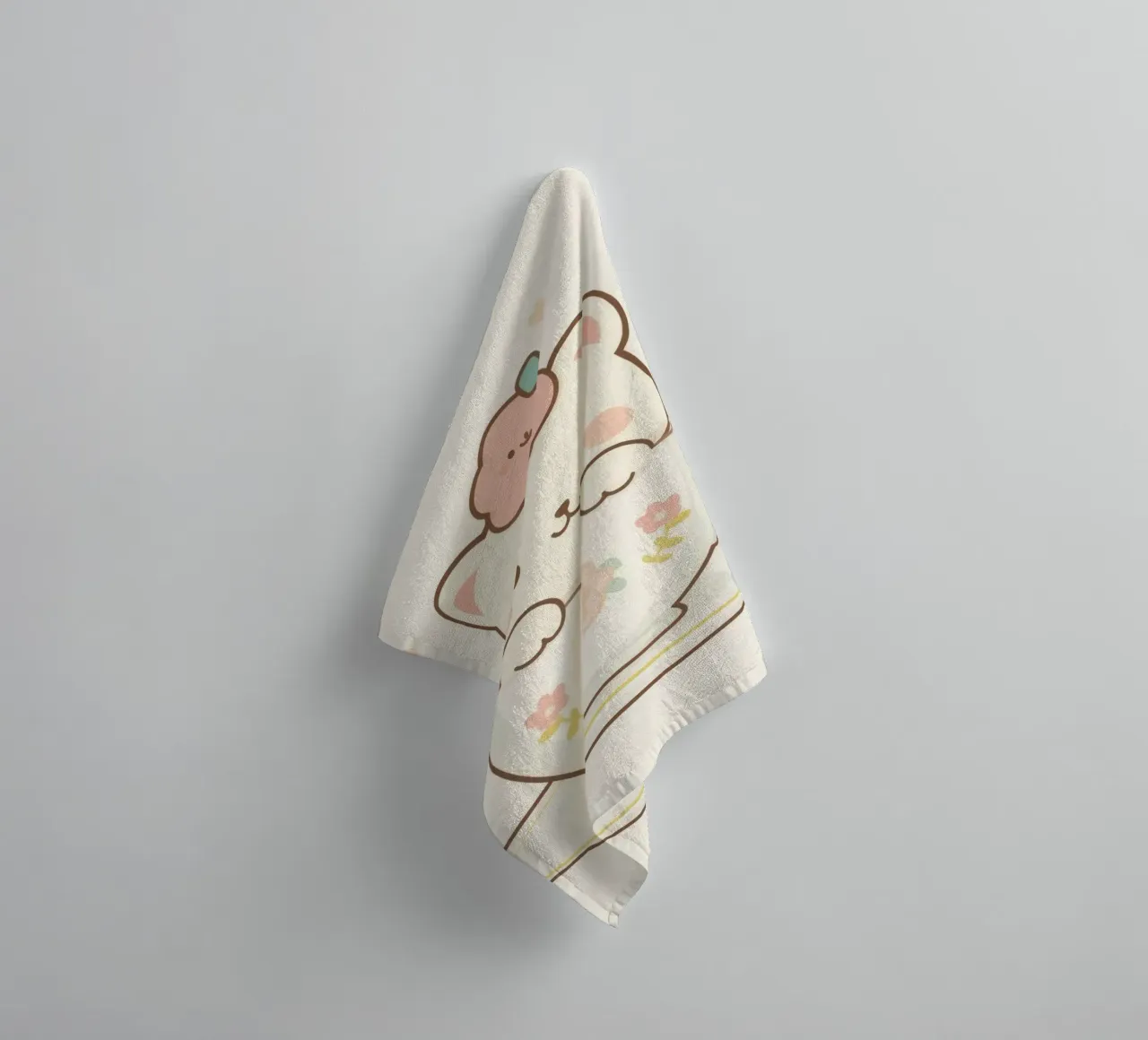 Cute white carsits inside a floral teacup towel by DesignDoodle