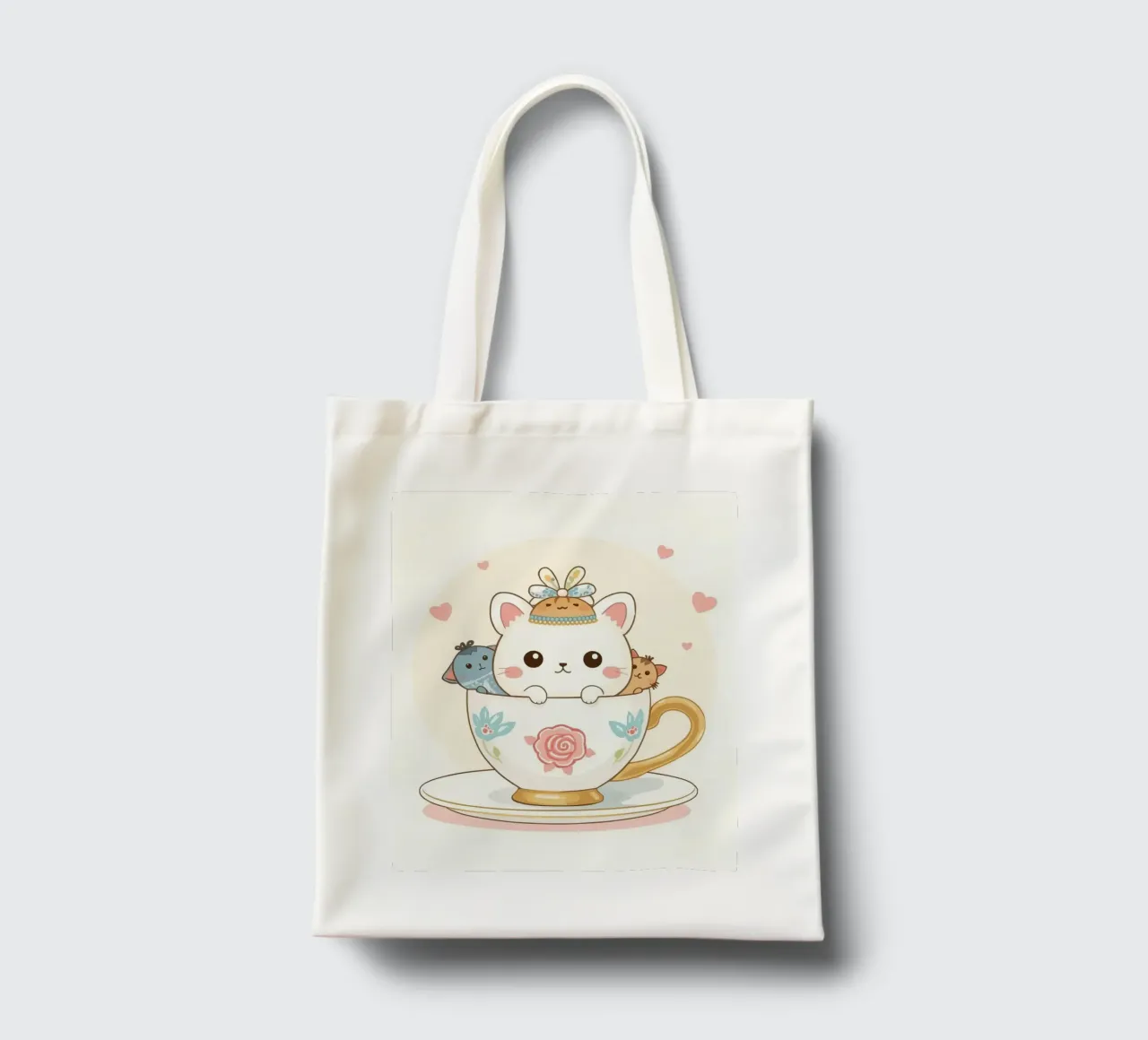 Niedliche Kätzchen in einer dekorierten Teetasse Jutebeutel von DesignDoodle