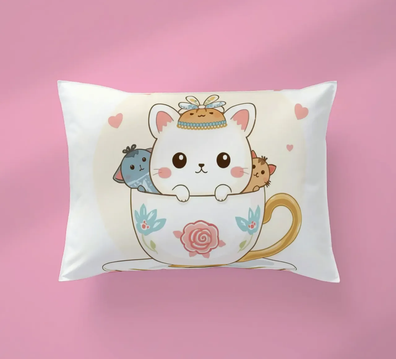 Teneri gattini all'interno di una tazza da tè decorata cuscino da DesignDoodle