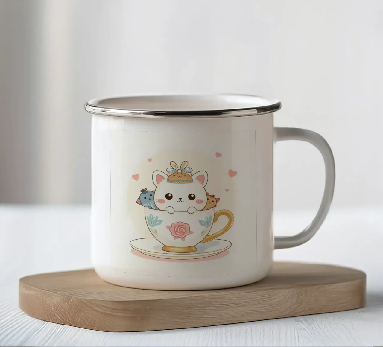 Teneri gattini all'interno di una tazza da tè decorata tazza in smalto da DesignDoodle