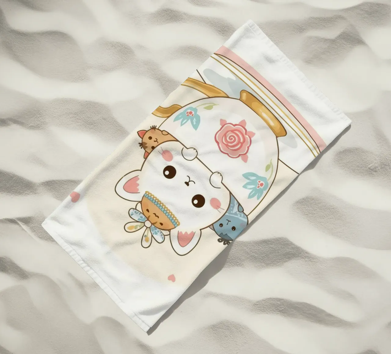 Teneri gattini all'interno di una tazza da tè decorata telo mare da DesignDoodle