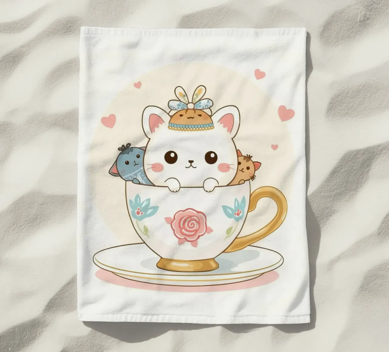 Teneri gattini all'interno di una tazza da tè decorata telo mare da DesignDoodle