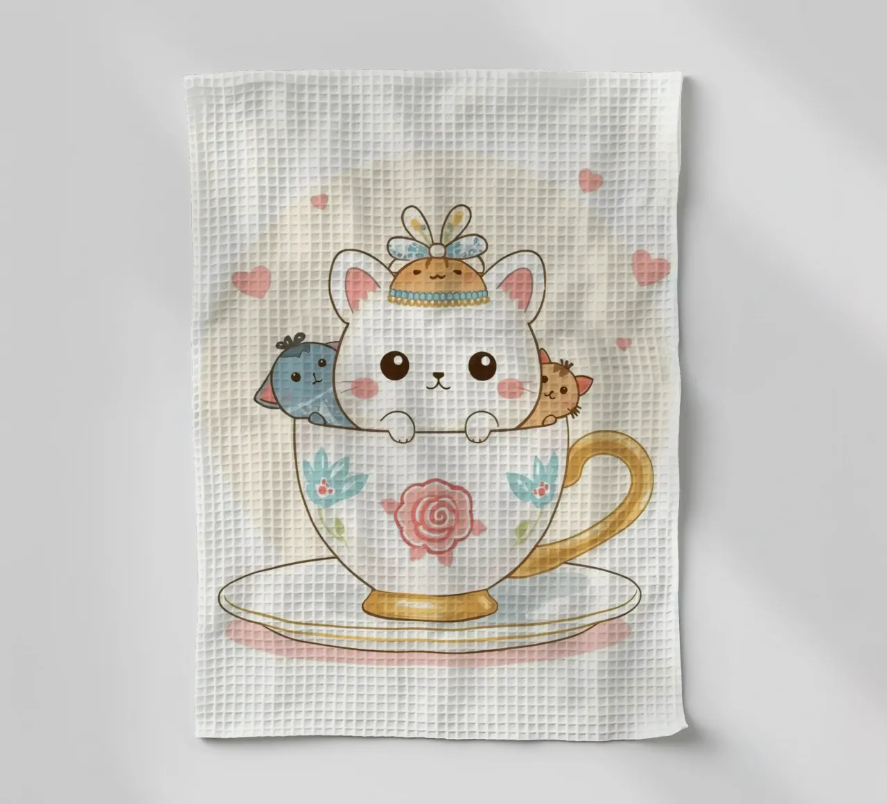 Teneri gattini all'interno di una tazza da tè decorata canovaccio da cucina da DesignDoodle