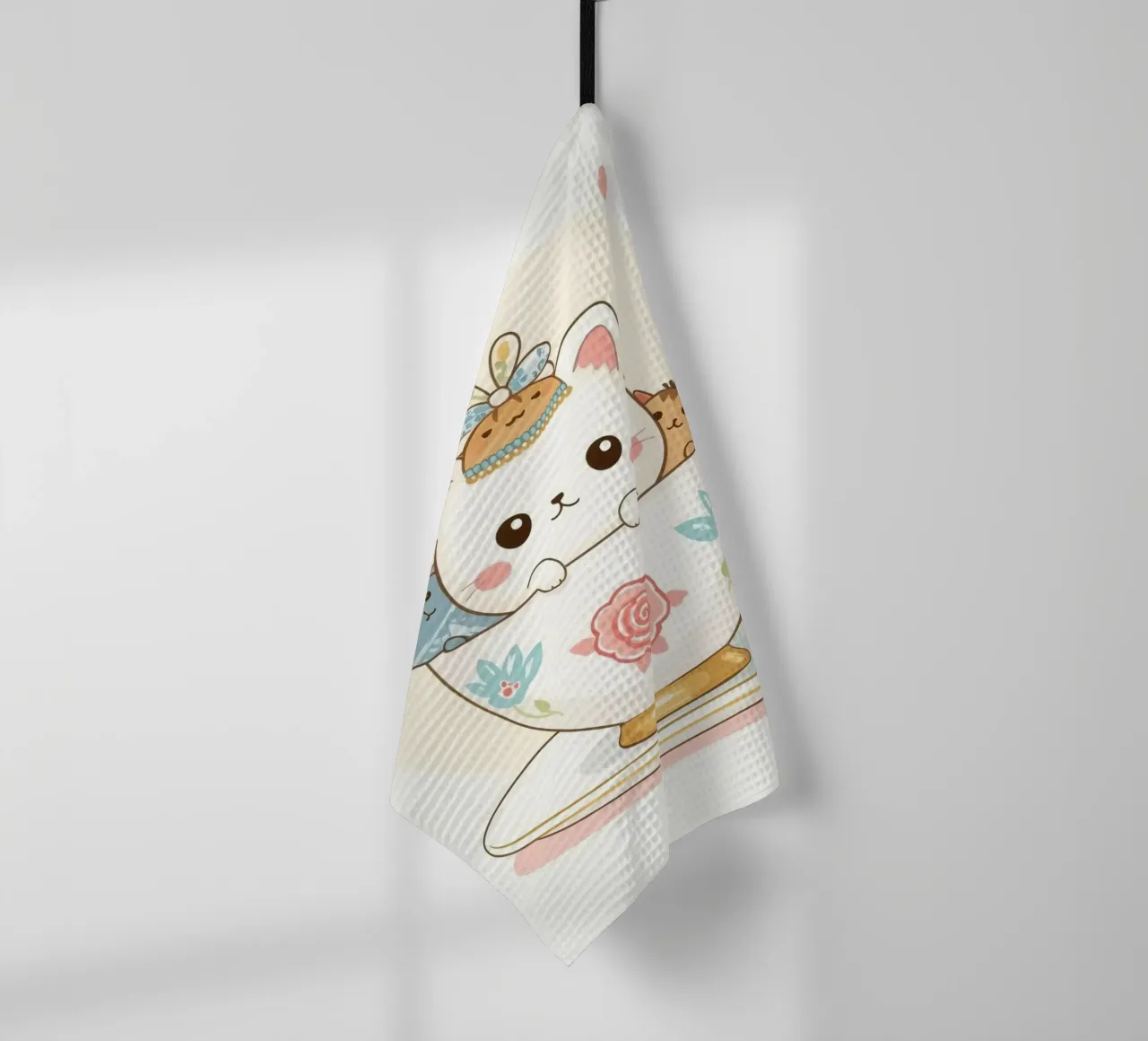 Teneri gattini all'interno di una tazza da tè decorata canovaccio da cucina da DesignDoodle