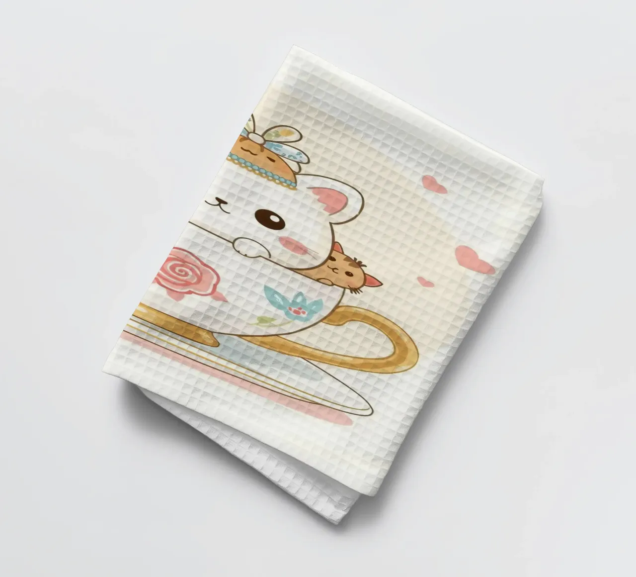 Teneri gattini all'interno di una tazza da tè decorata canovaccio da cucina da DesignDoodle