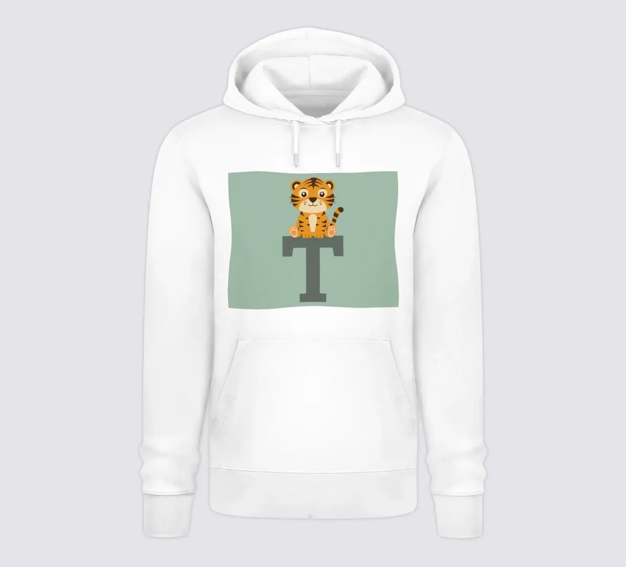 Simpatico cartone animato di una tigre seduta sulla lettera T felpa con cappuccio da DesignDoodle