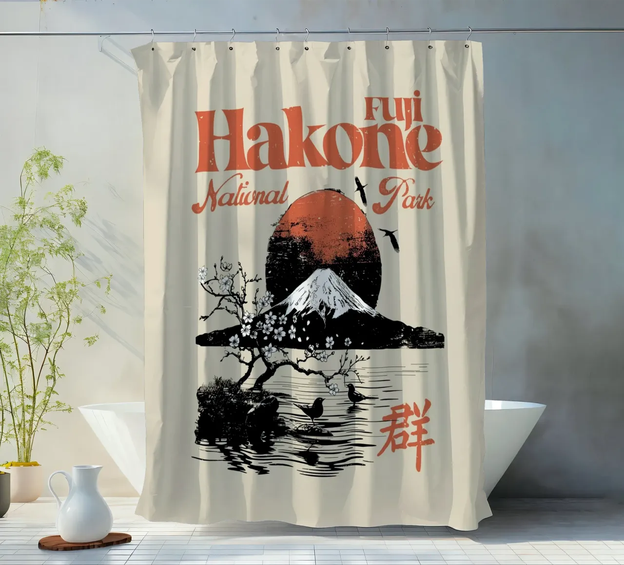 Fuji Hakone Park Duschvorhang von 2toastdesign