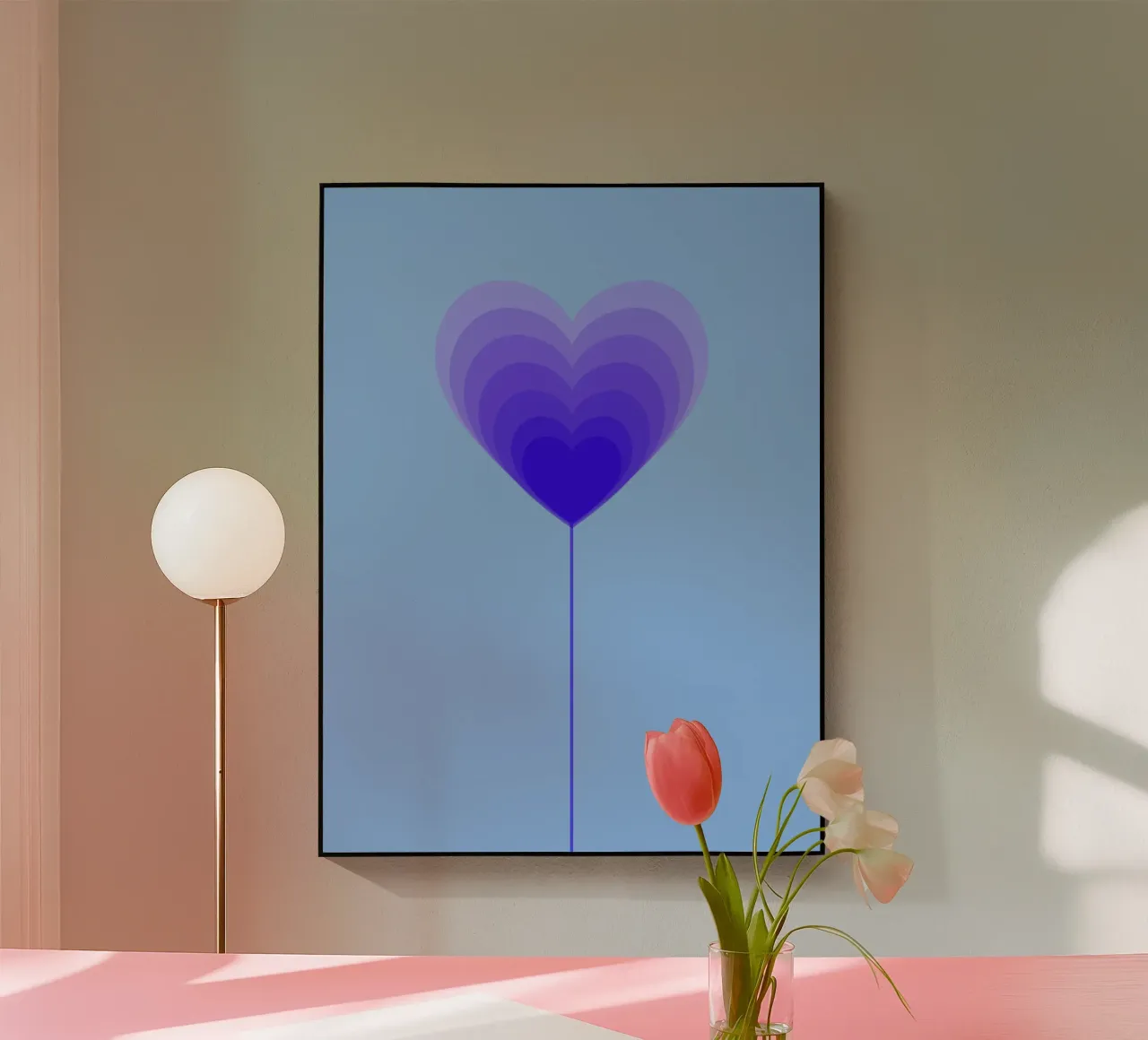 Design fiore cuore - fiore lecca-lecca viola, minimalista plexiglass da Lilou Art