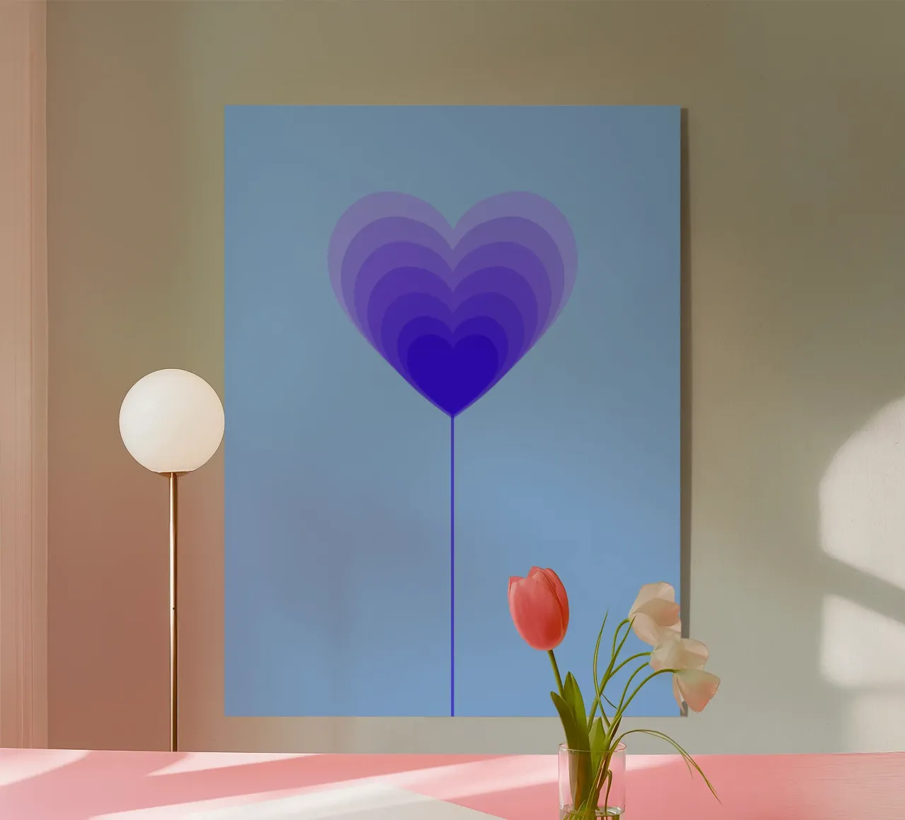 Design fiore cuore - fiore lecca-lecca viola, minimalista plexiglass da Lilou Art