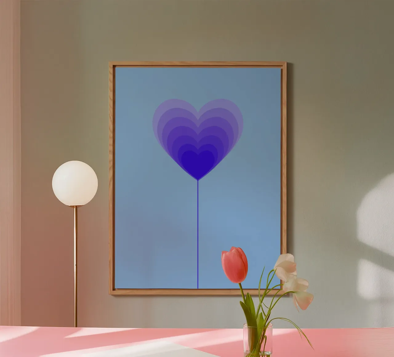 Design fiore cuore - fiore lecca-lecca viola, minimalista alluminio dibond da Lilou Art
