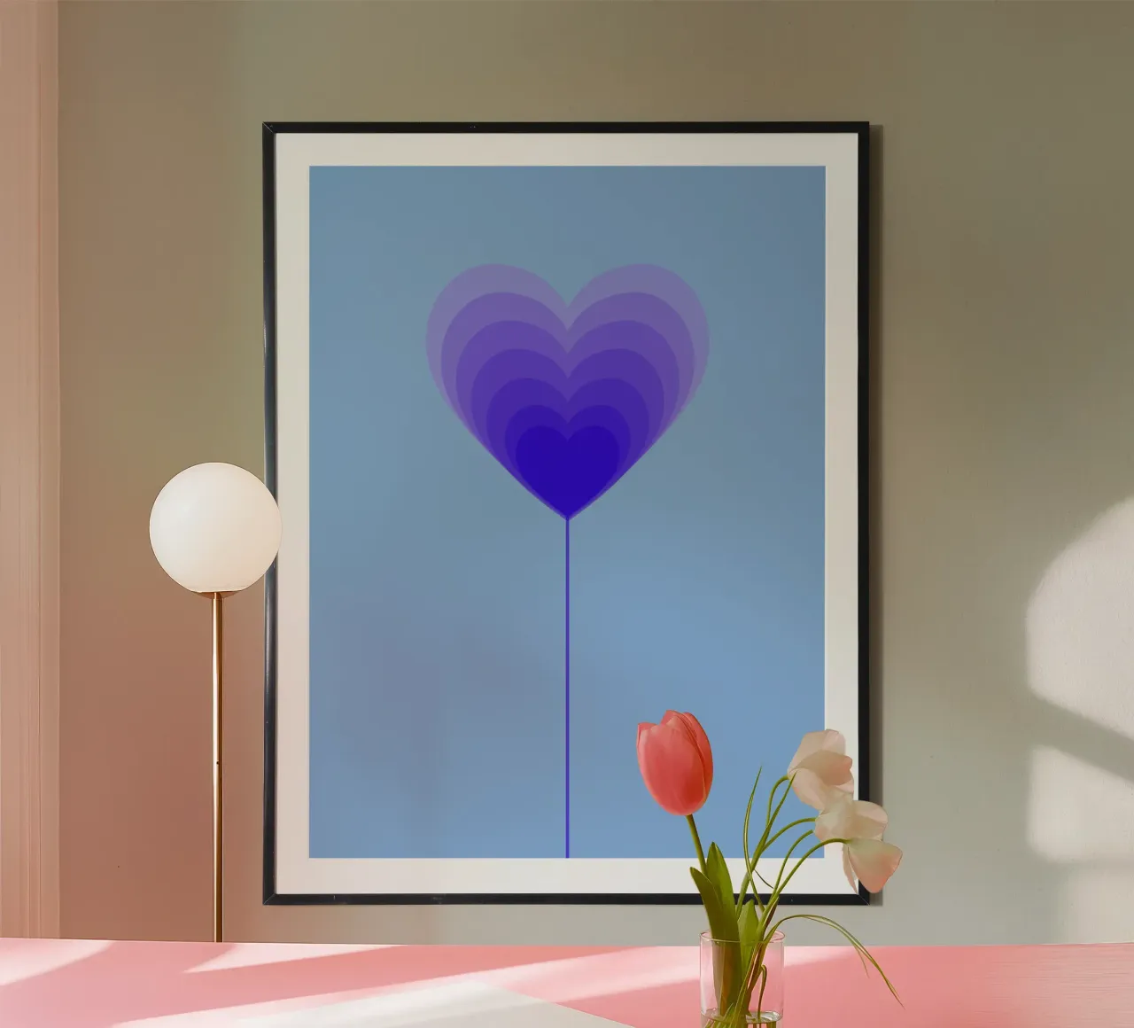 Design fiore cuore - fiore lecca-lecca viola, minimalista carta hahnemühle da Lilou Art