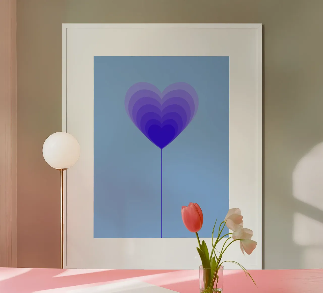 Design fiore cuore - fiore lecca-lecca viola, minimalista carta hahnemühle da Lilou Art