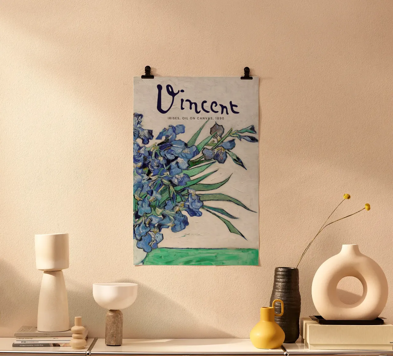 Signed, Vincent – Irises poster con telaio in legno da Vintage by JUNIQE