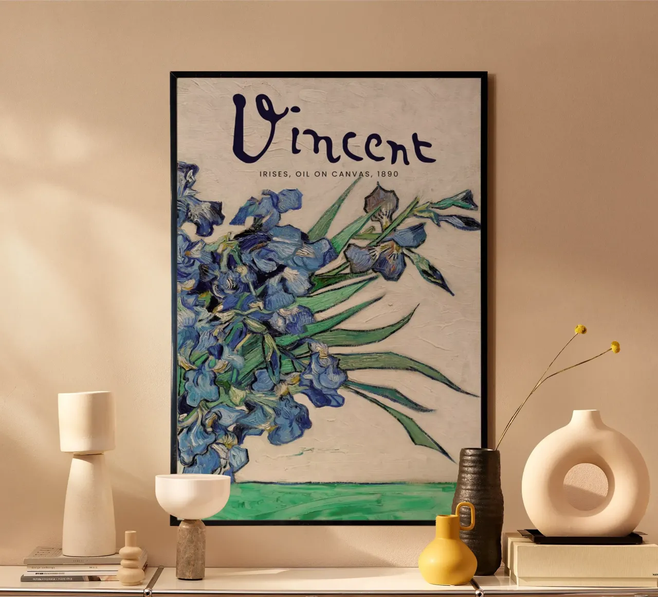 Signed, Vincent – Irises poster con telaio in legno da Vintage by JUNIQE