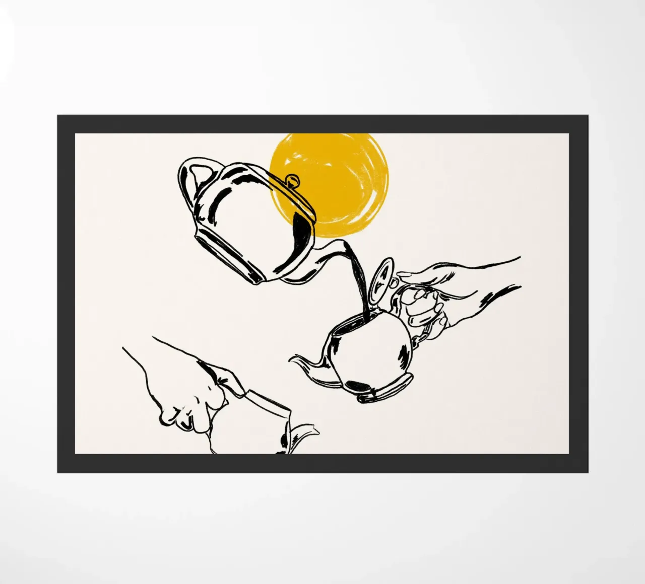 Linea d'arte minimalista per versare il tè con il sole giallo zerbino da EDMPROJECT