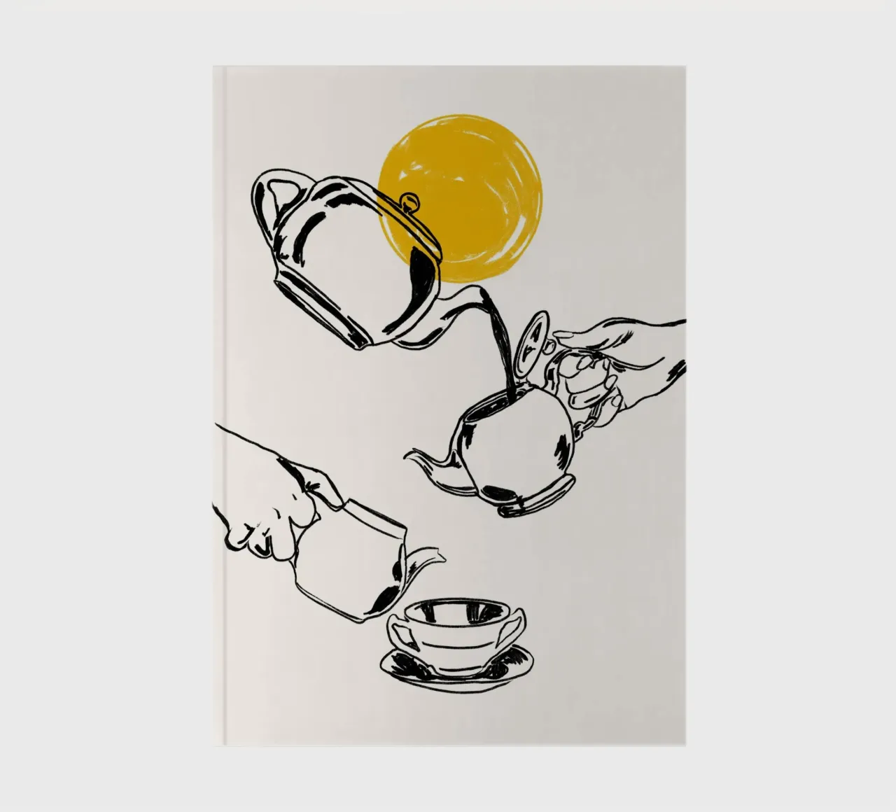 Dessin au trait minimaliste de la verseuse de thé avec le soleil jaune carnet de notes de EDMPROJECT