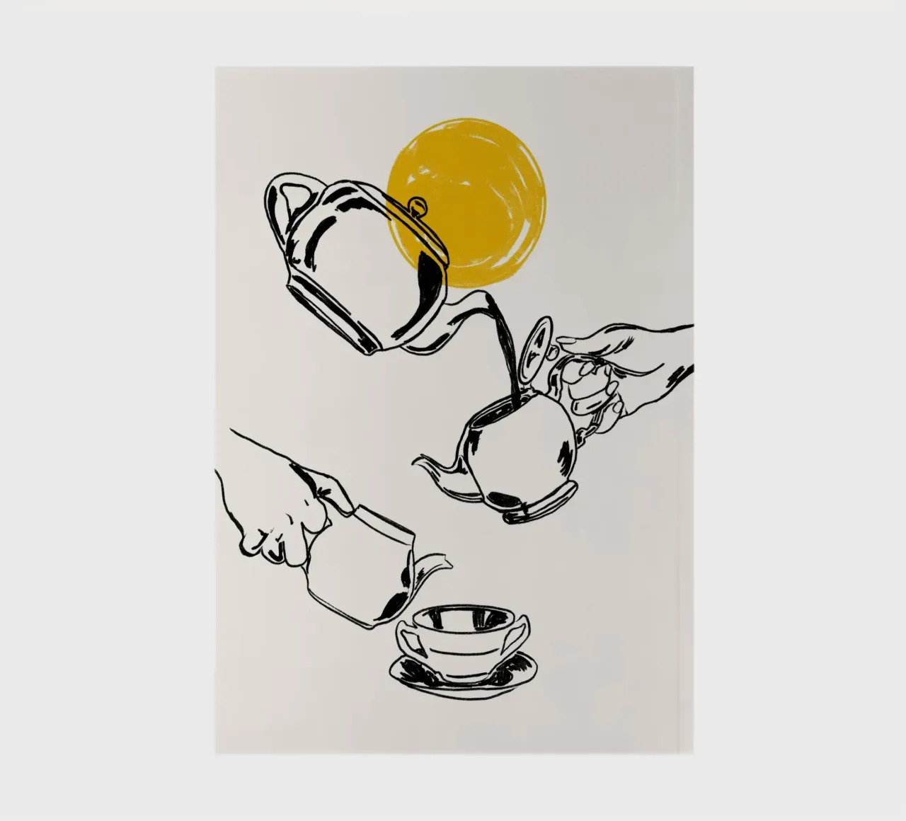 Dessin au trait minimaliste de la verseuse de thé avec le soleil jaune carnet de notes de EDMPROJECT
