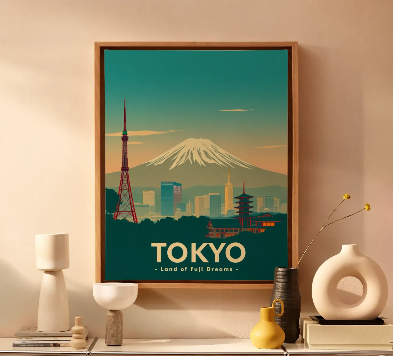 Tokio - Land van Fuji dromen canvas met Baklijst van HicksShop