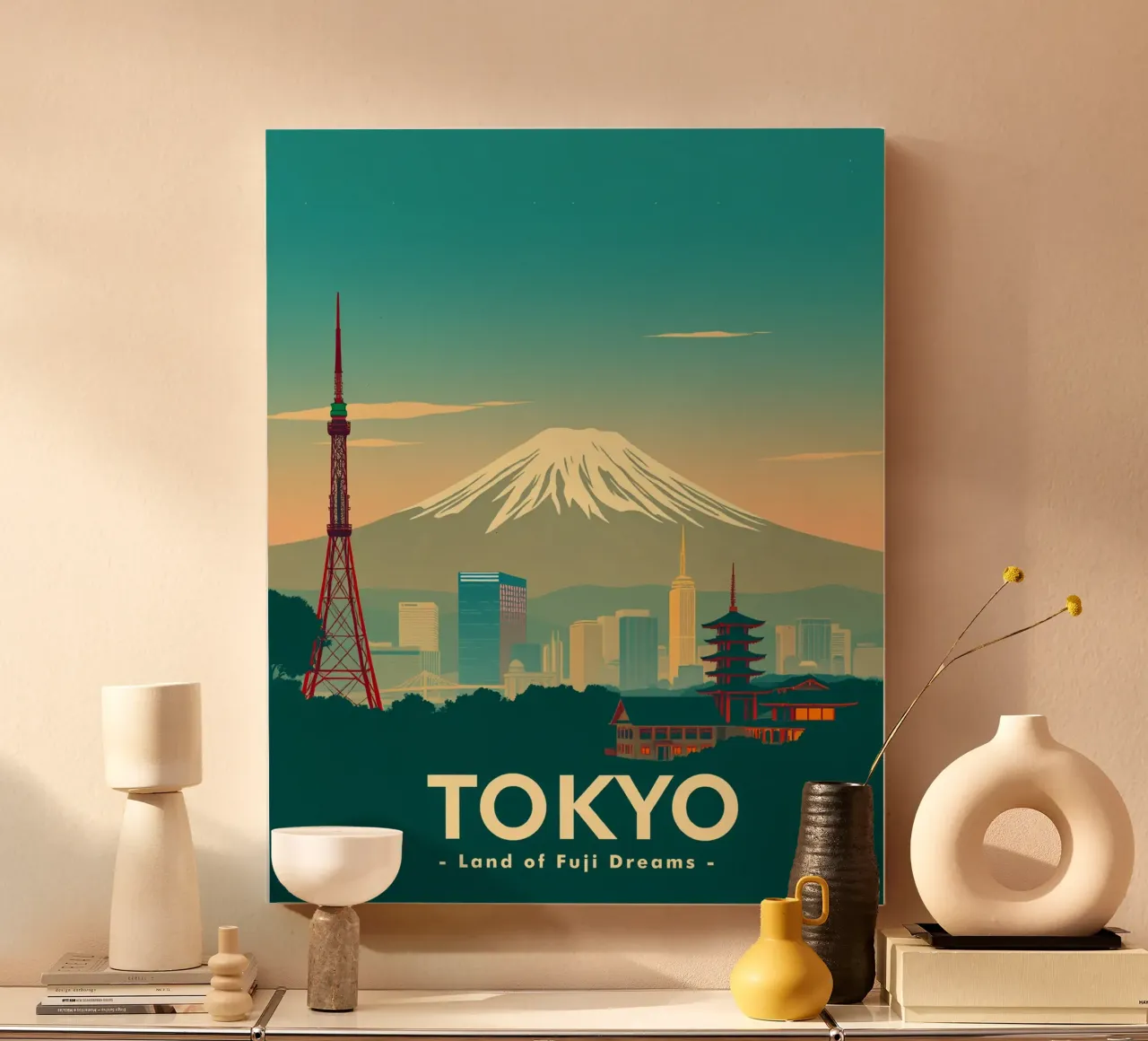 Tokio - Land van Fuji dromen canvas met Baklijst van HicksShop