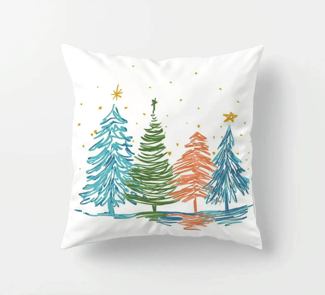 Alberi di Natale disegnati a mano cuscino da Brandi N Huskey