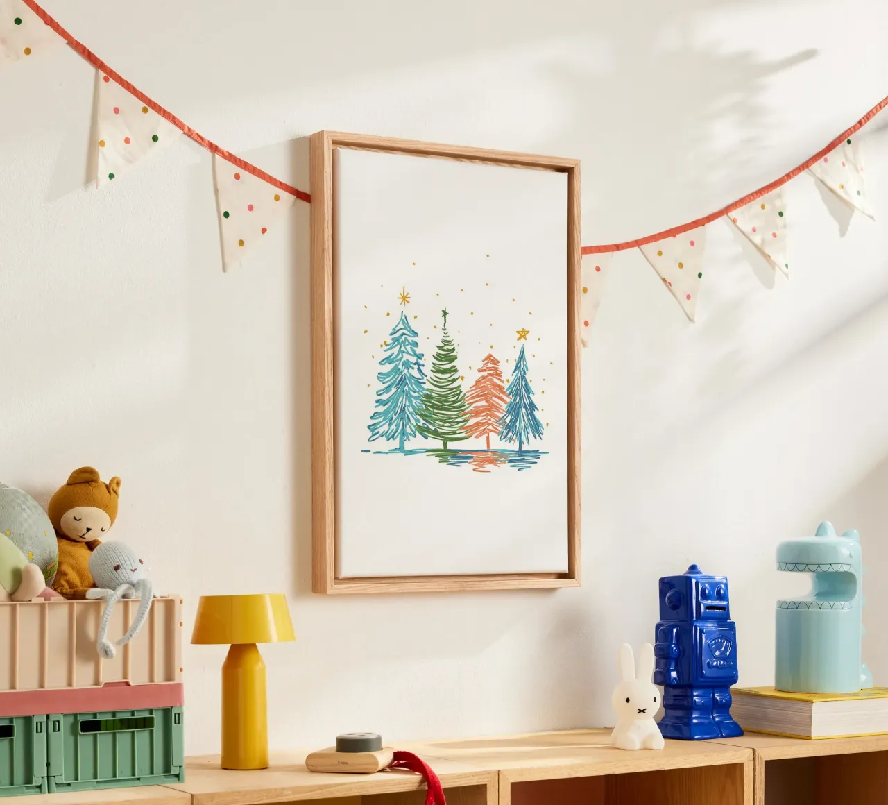 Hand drawn Christmas trees canvas with Floater frame by Brandi N Huskey