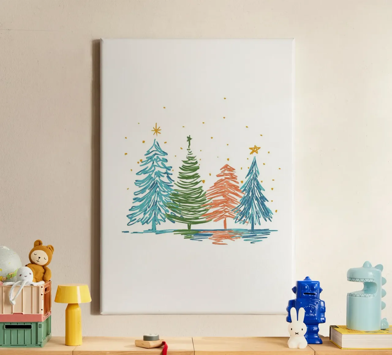 Hand drawn Christmas trees canvas with Floater frame by Brandi N Huskey