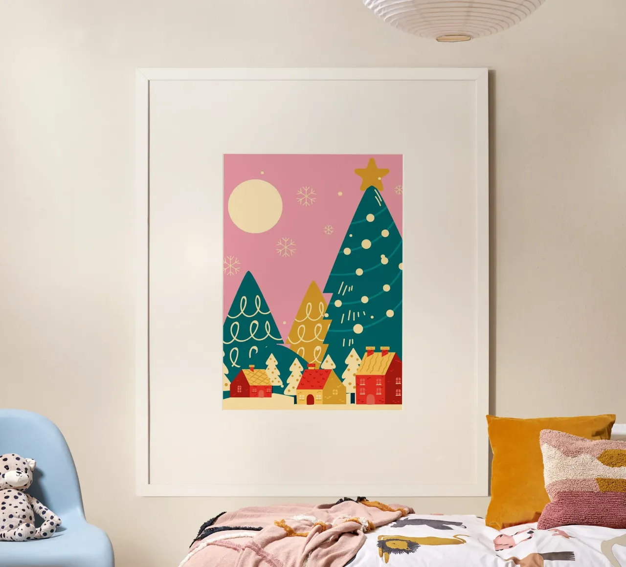 Vigilia di Natale rosa retrò poster con telaio in plastica da Brandi N Huskey
