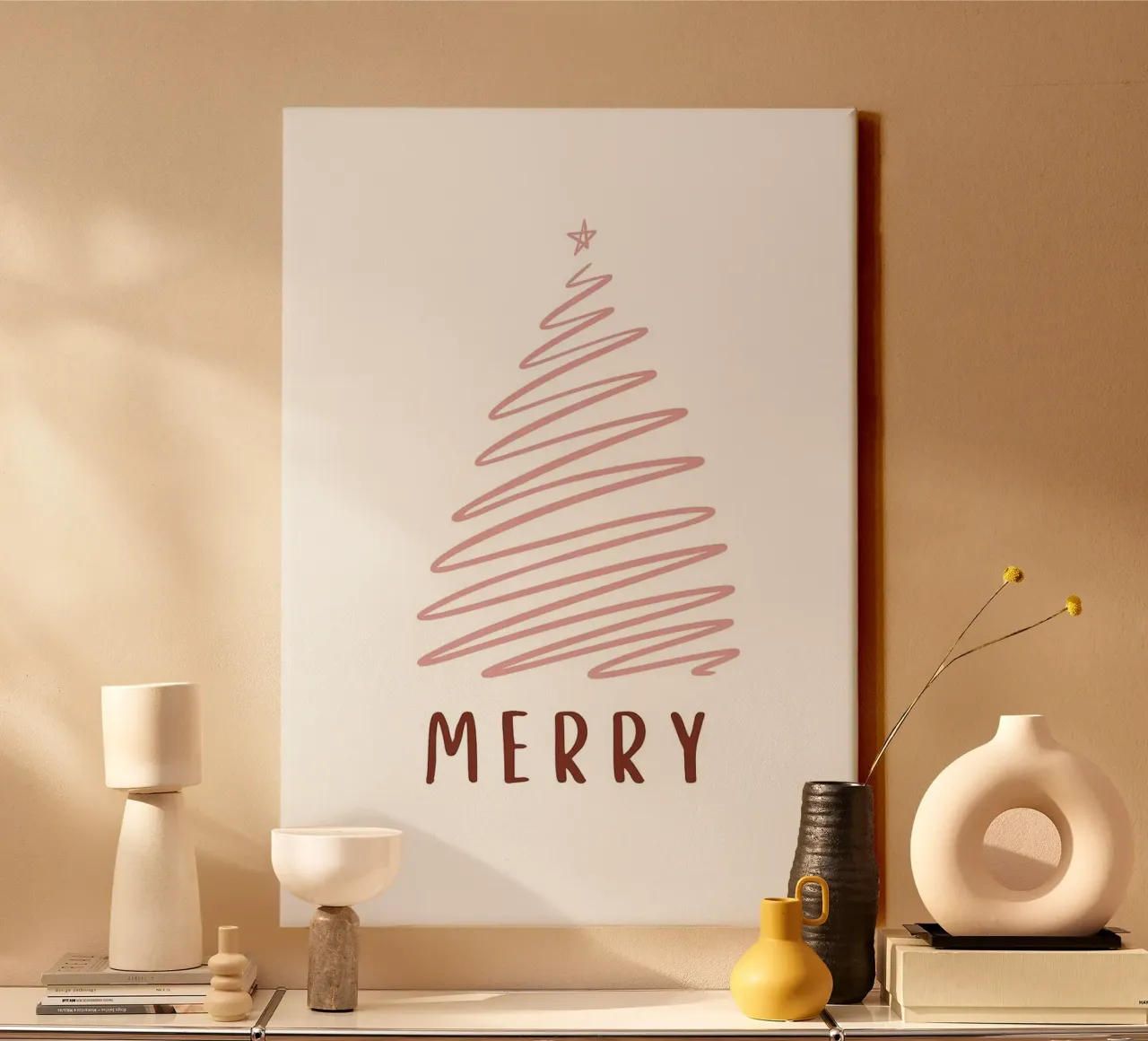 Albero di Natale rosa e felice tela con Cornice a cassetta da Brandi N Huskey