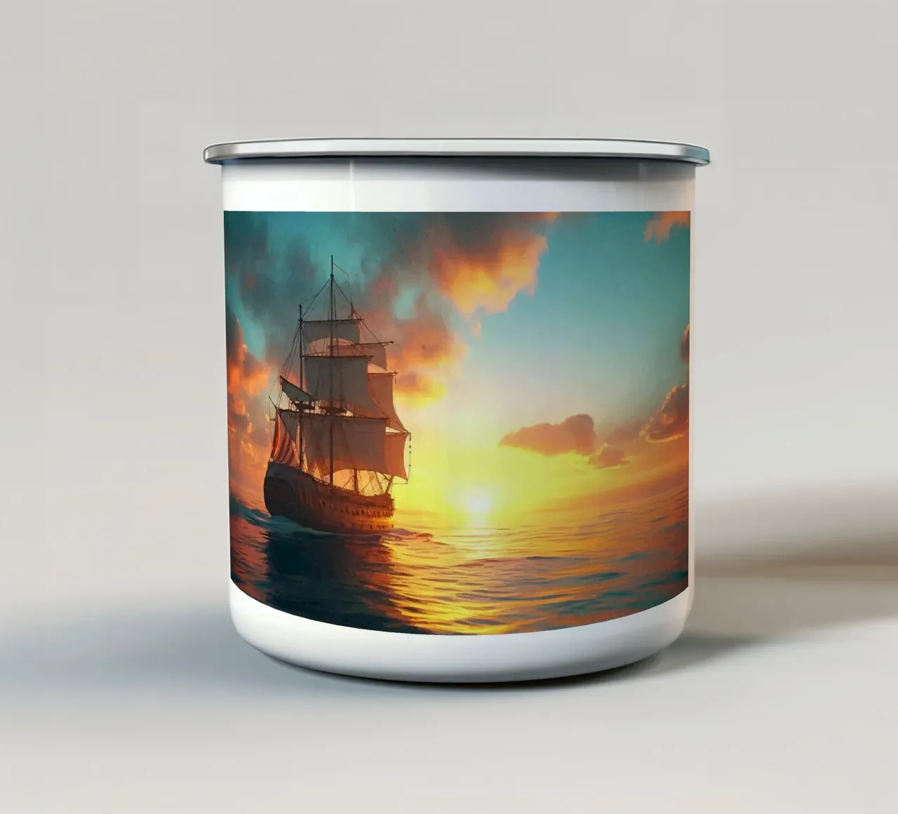 Paesaggio della nave pirata tazza in smalto da book